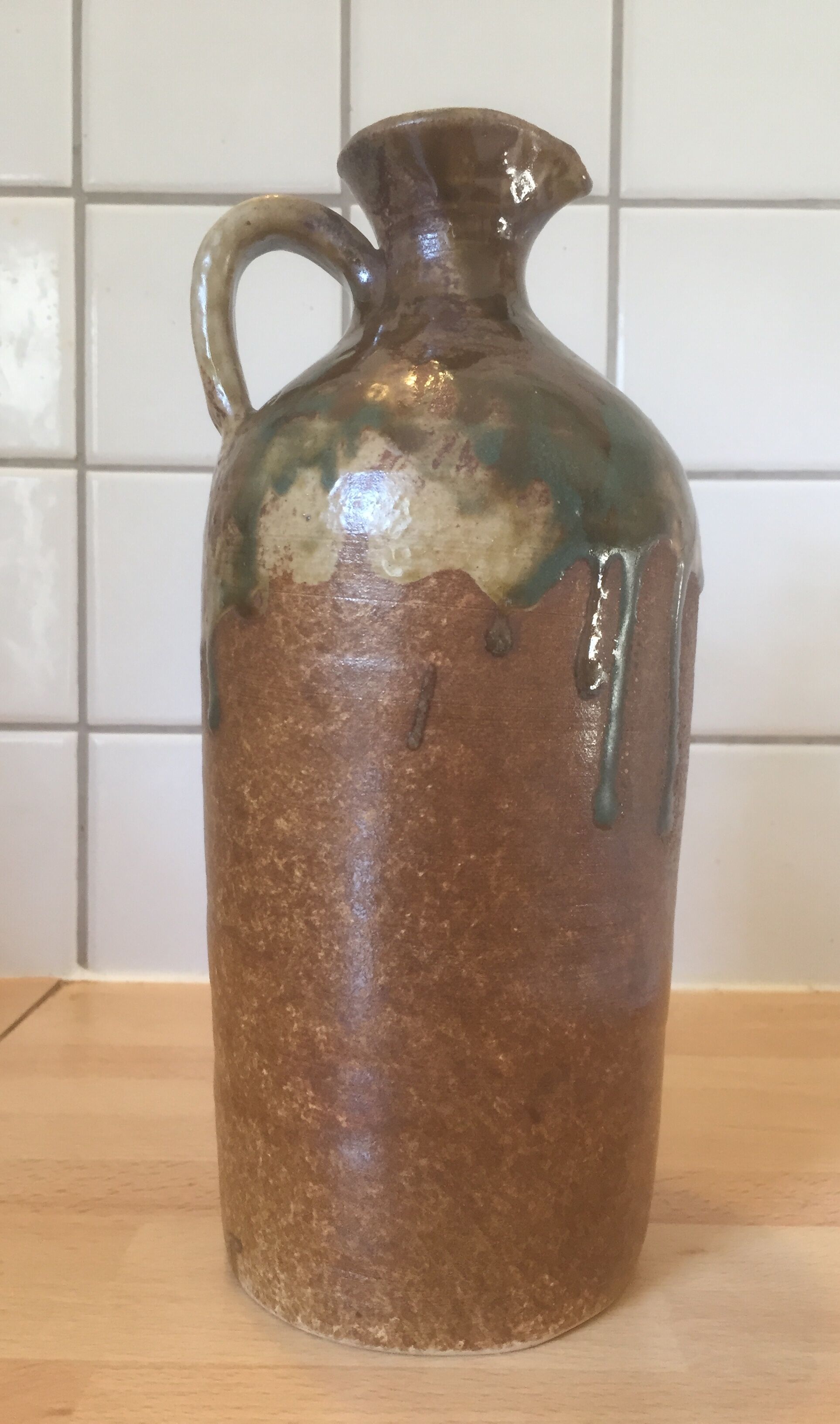Bouteille, pichet, poterie, grès, art populaire vintage