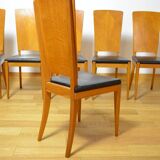 6 Vintage Blond Oak Chairs, France 1960