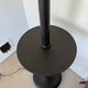 Vintage floor lamp in black patinated wood and striped lampshade