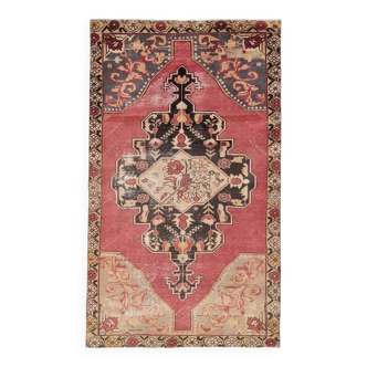 Oriental Pattern Classic Red Black Vintage Persian Rug, 132x222Cm