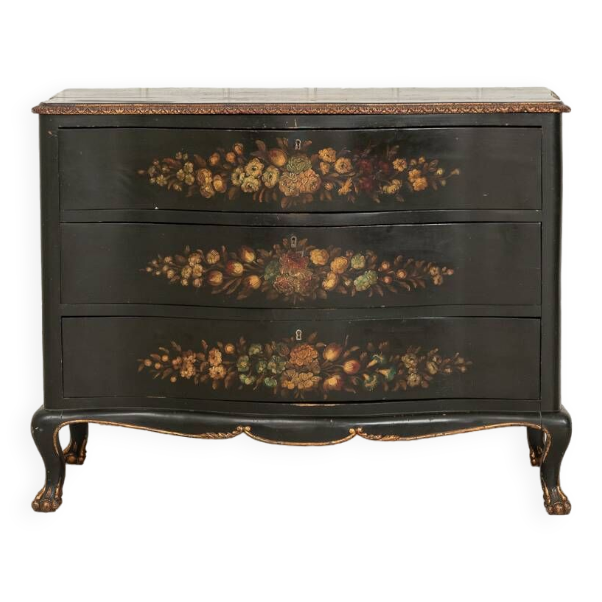 Green chest of drawers with floral decorations