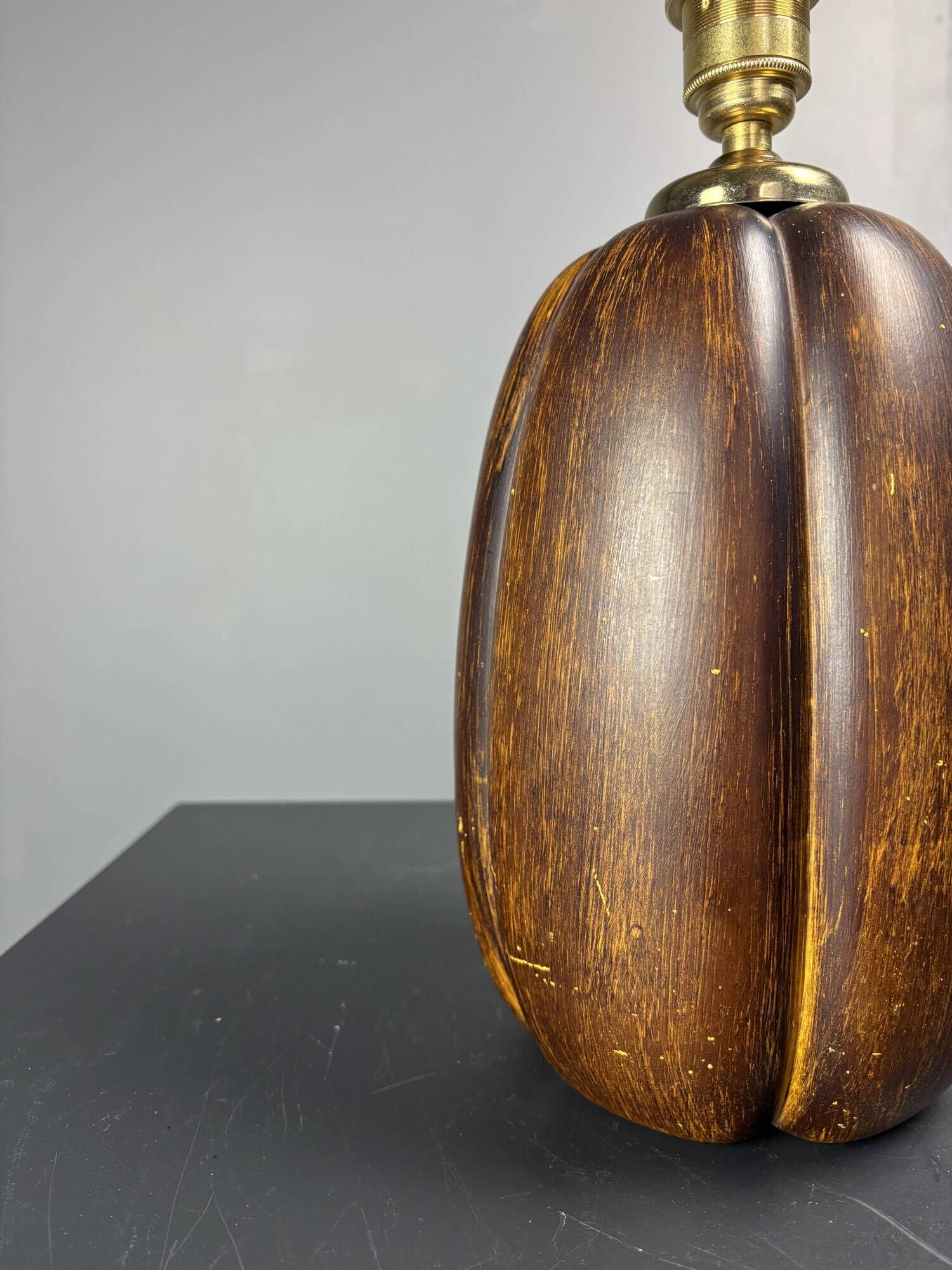 Midcentury faux bois ceramic Coco de Mer table lamp, 1970s