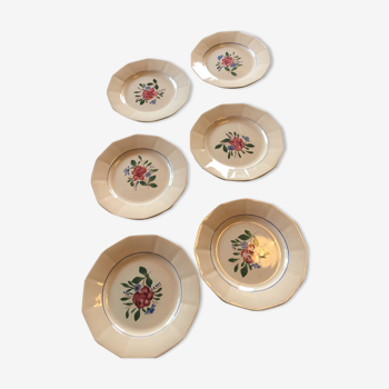 Set of 6 flat plates porcelain Digoin