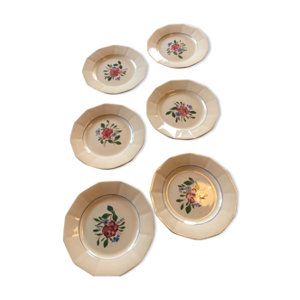 Set of 6 flat plates porcelain Digoin