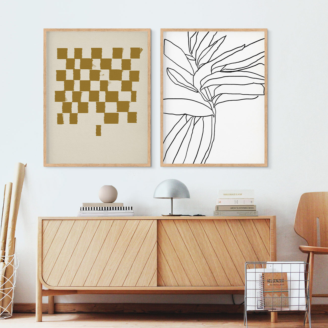 Pair of prints, checkered wall art set of two, 50x70cm