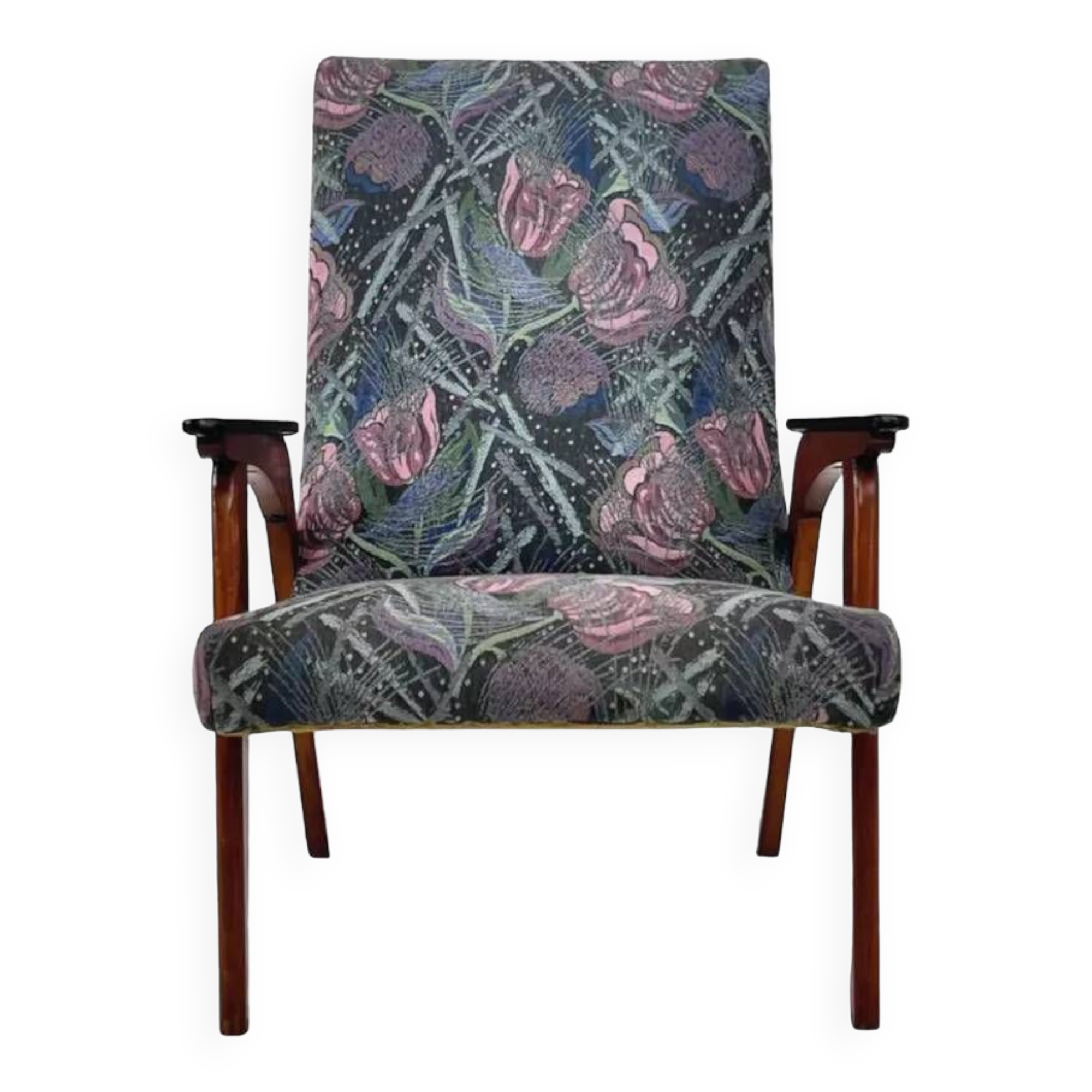 50s - 60s armchair in wood and fabric