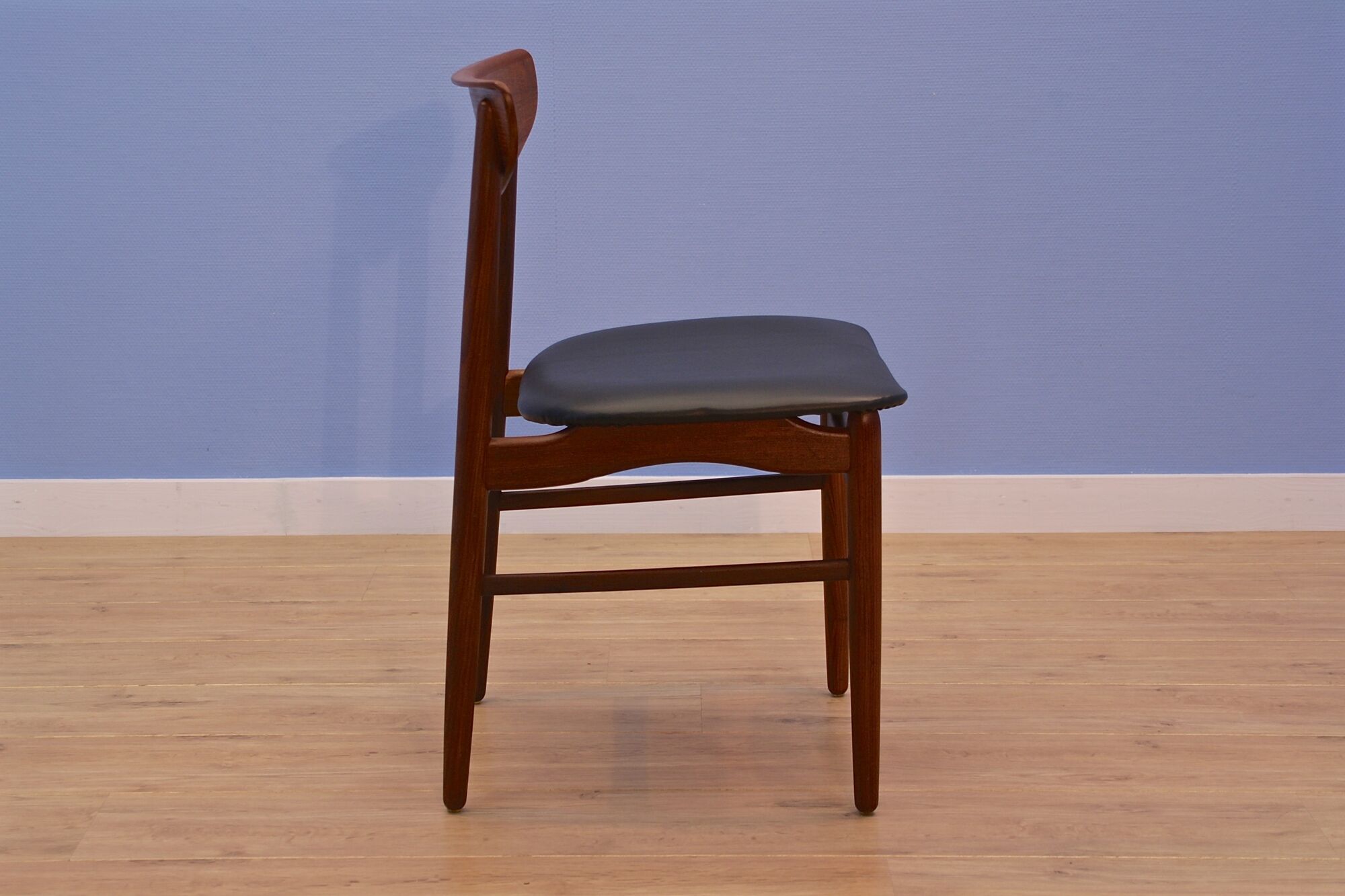 Danish dining chair in teak with new upholstery in black leatherette, 1960s