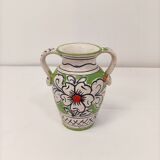 Handcrafted enamelled vase with green and red floral decoration – Italy 15 cm