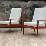 Pair of Scandinavian armchairs "PJ56" with high back by Grete Jalk for Poul Jeppesen