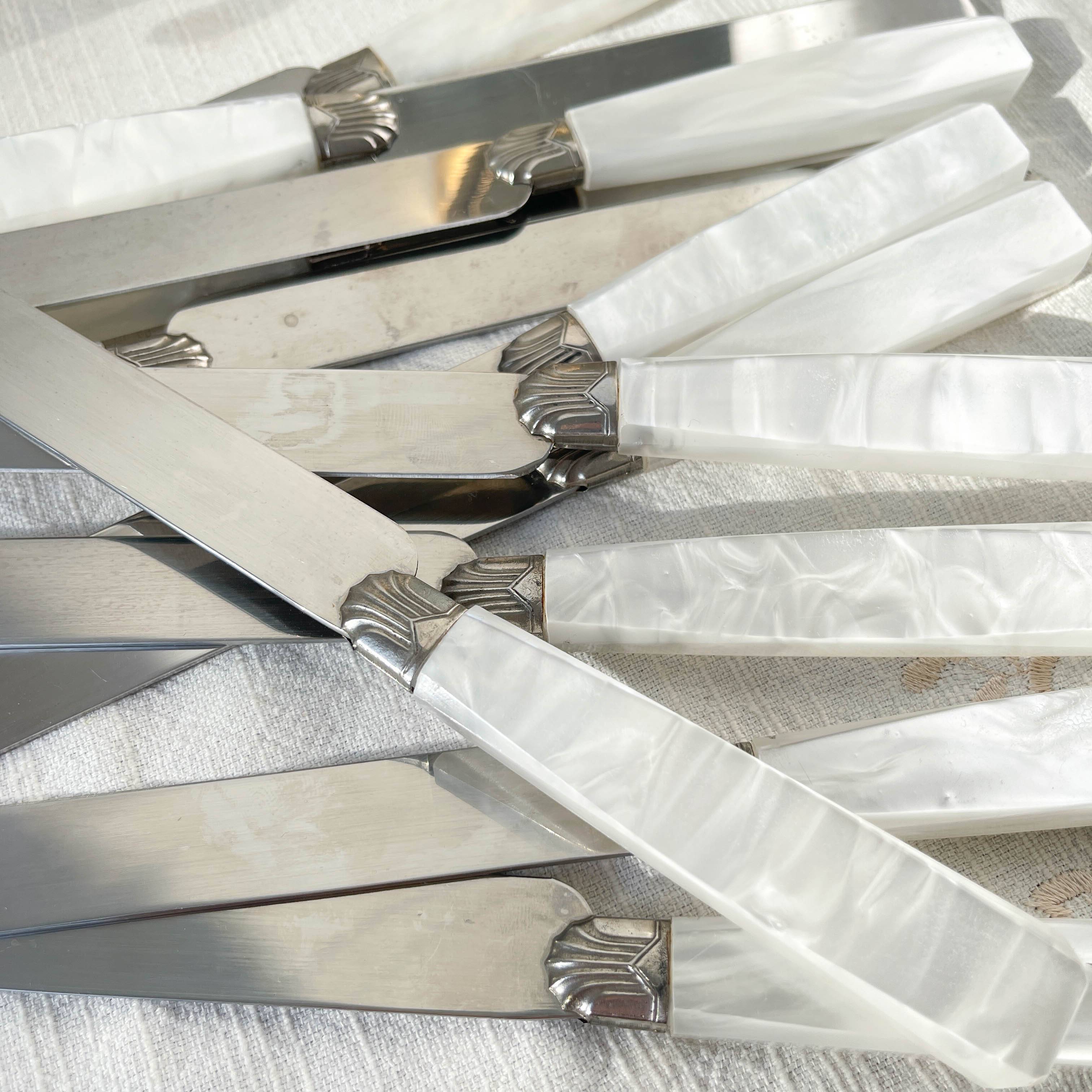 12 vintage Bakelite stainless steel knives with mother-of-pearl effect Art Deco style