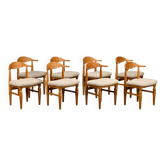 Chaises de salle à manger brutalistes Henning Kjærnulf en chêne et en peau de mouton, Danemark