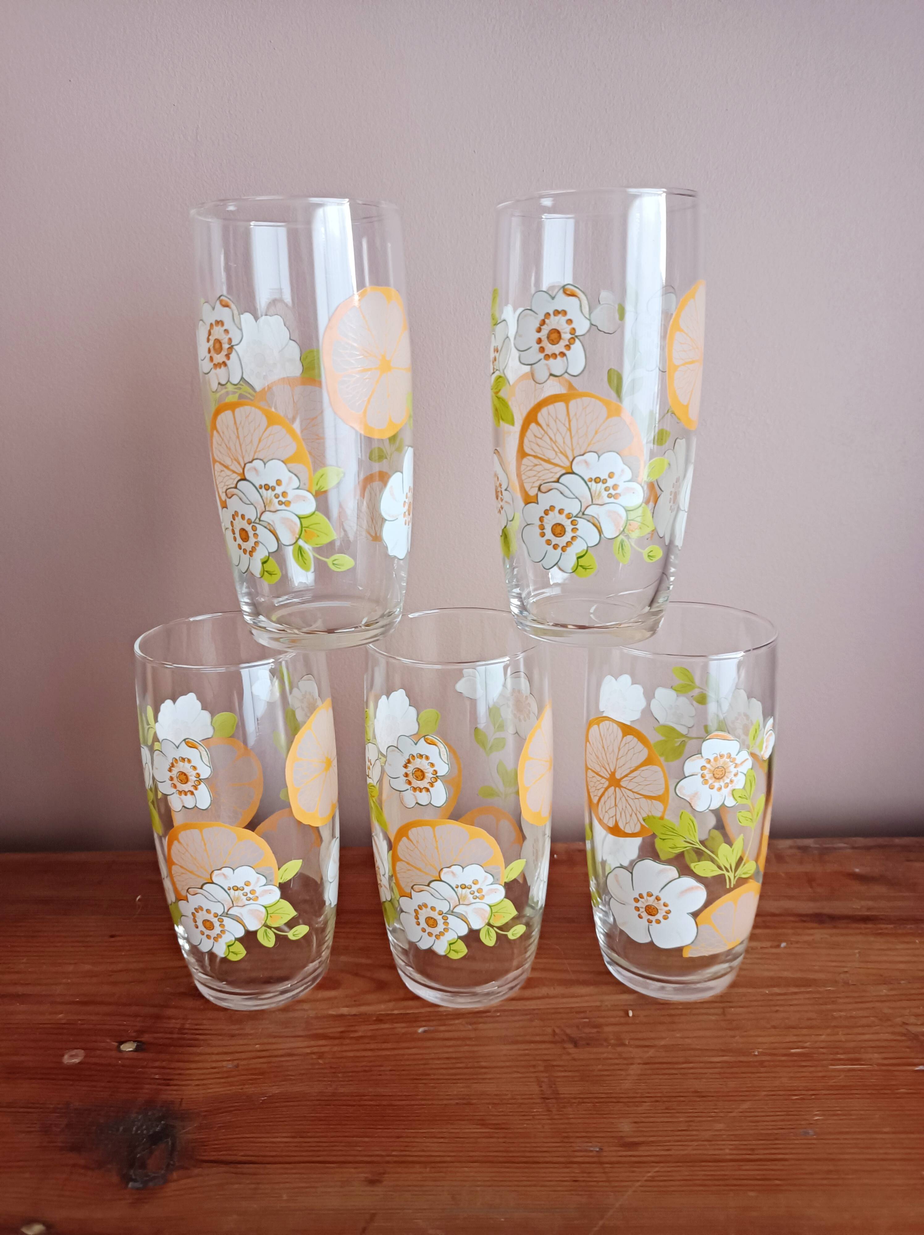Set of 5 floral orangeade glasses