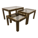 Lot de 3 tables gigogne orme et verre fumé 1970