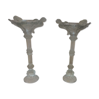 2 candlesticks in cast glass from the 1940s