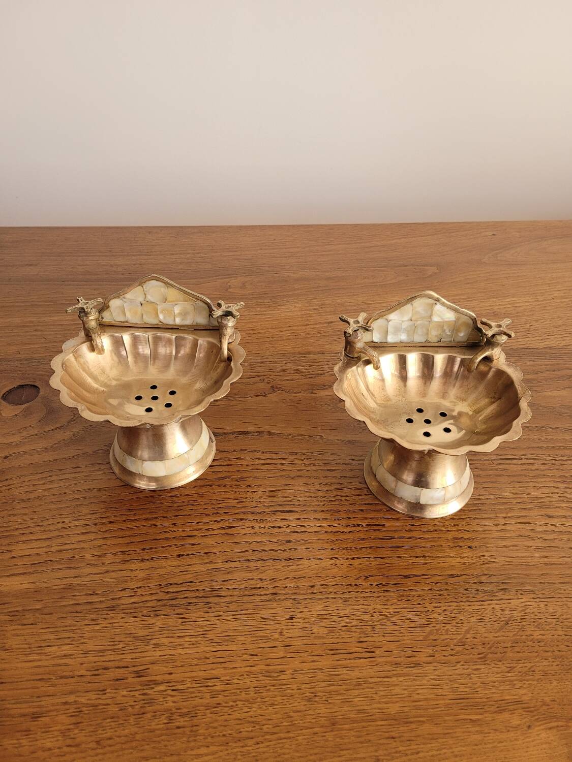 Two brass soap dishes
