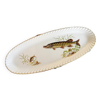Extra Long Lunéville Fish Platter with Gilded Trim. Pike Platter.