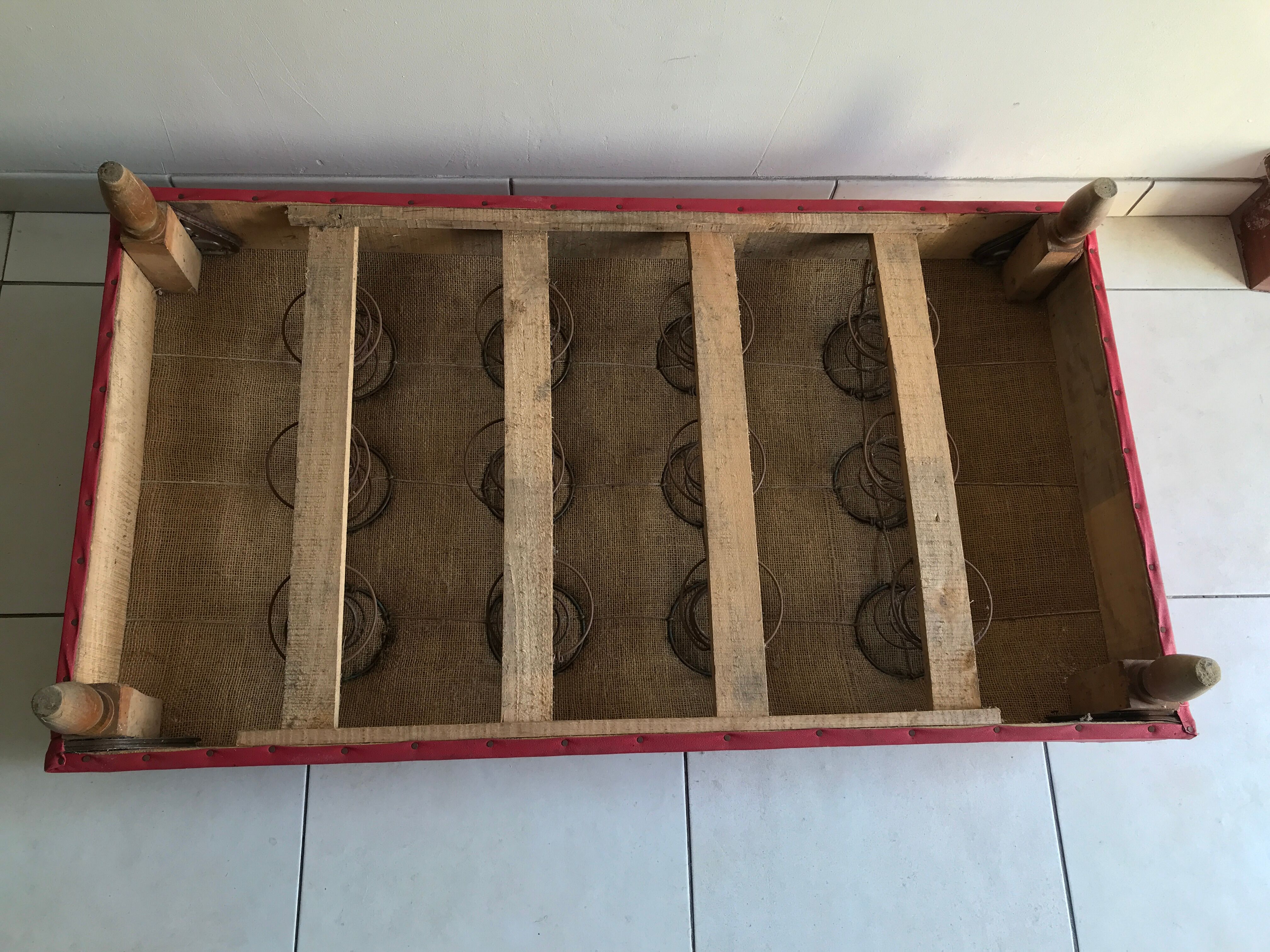 Vintage red padded bench