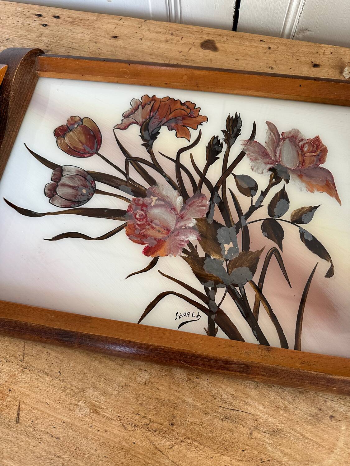 Large art deco tray signed Florel