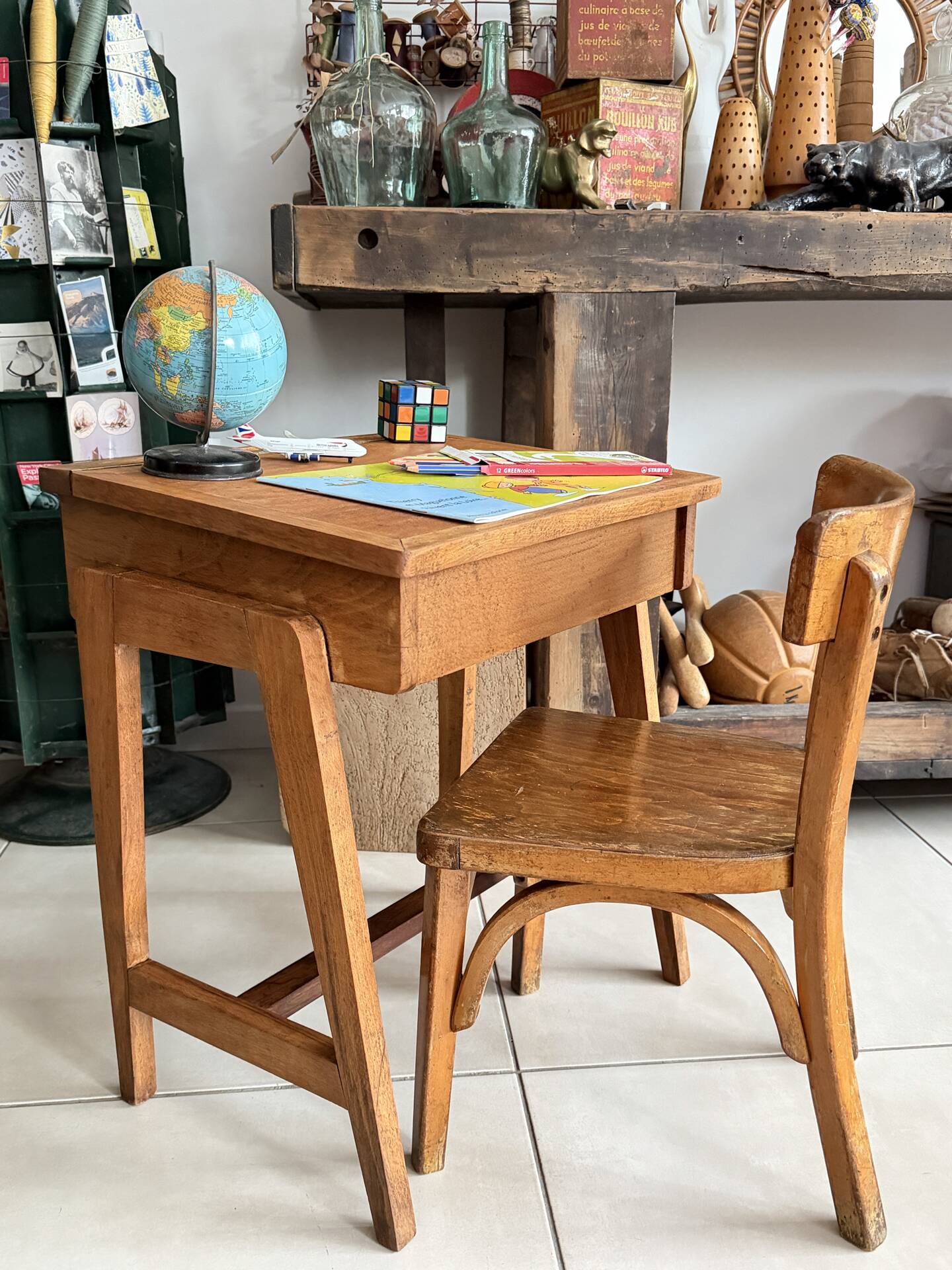 School desk and chair set stamped Baumann