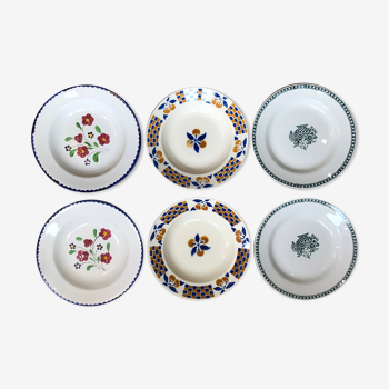 Lot 6 mismatched plates in hand-painted French porcelain