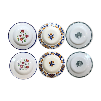 Lot 6 assiettes dépareillées en porcelaine française peinte à la main