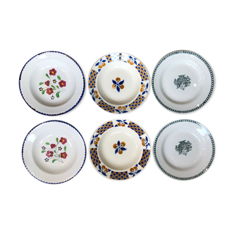 Lot 6 mismatched plates in hand-painted French porcelain