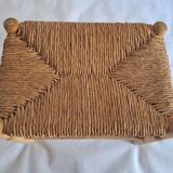 Set of 2 wood and straw stools