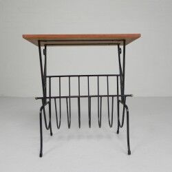 Vintage side table, magazine rack with Hemiksem tile, 1950s