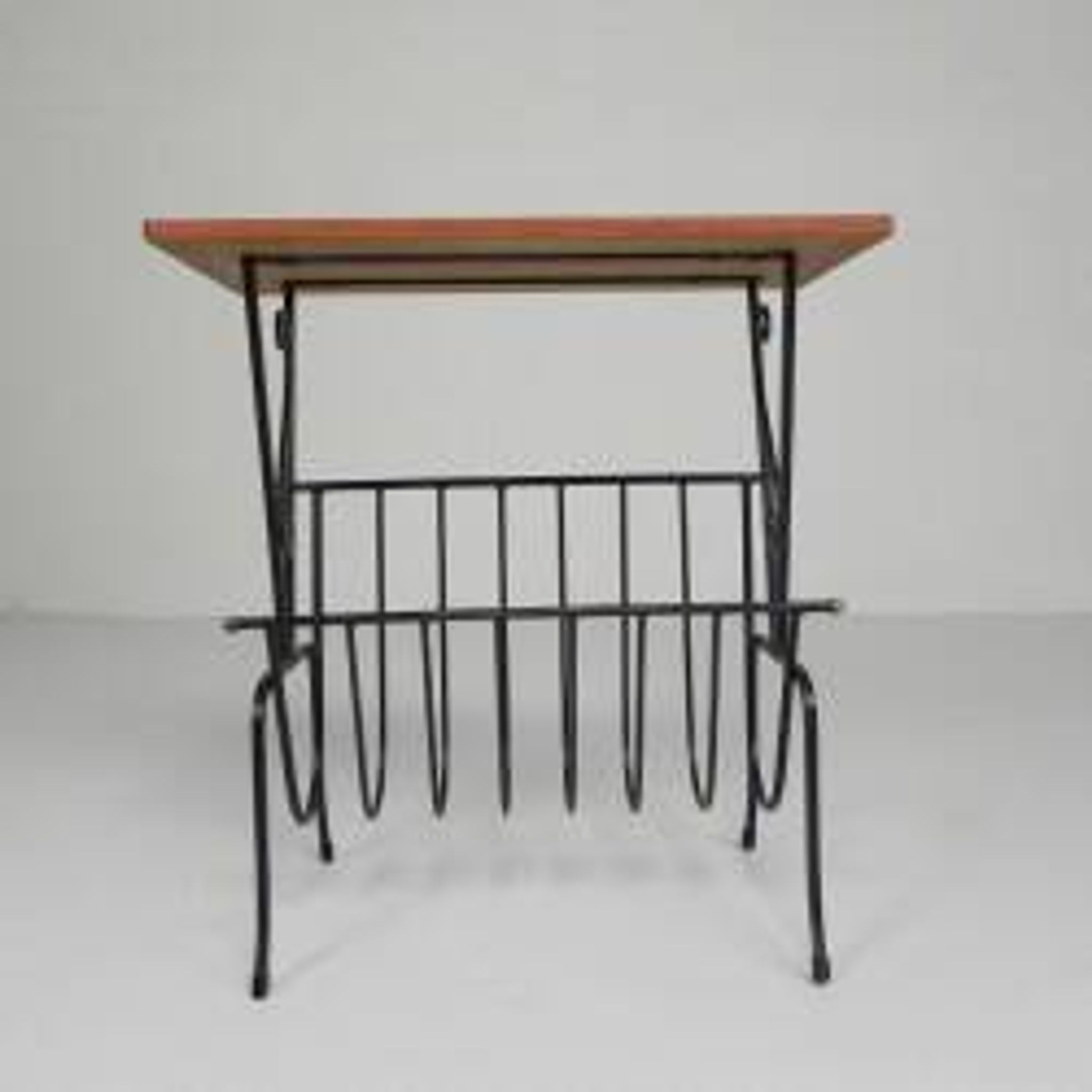 Vintage side table, magazine rack with Hemiksem tile, 1950s