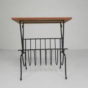 Vintage side table, magazine rack with Hemiksem tile, 1950s