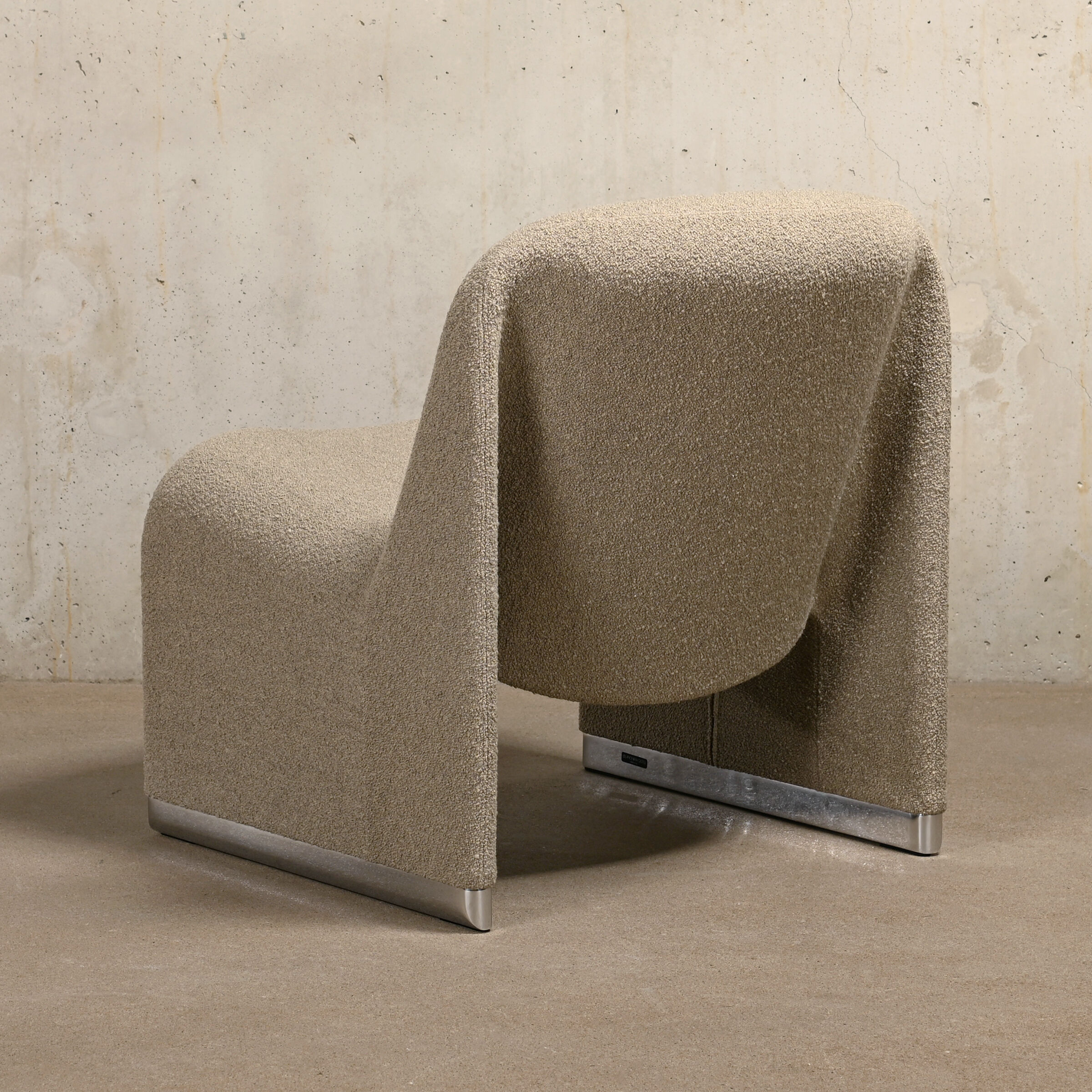 Giancarlo Piretti Alky Lounge Chairs in stone grey Bouclé Wool, Anonima Castelli