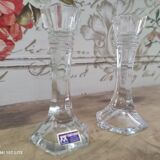 Set of 2 small Art Deco style candlesticks in Bohemian crystal