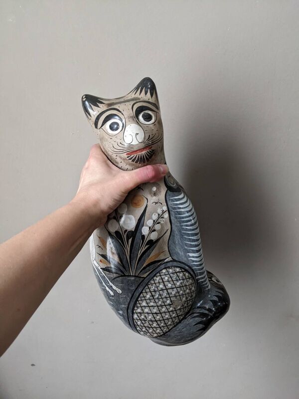 Céramique artisanale chat tonala Mexico décor peint à la main