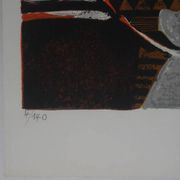 Yves ganne: lilies on an orange background, original signed lithograph