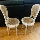 Paire de chaises Louis XVI époque fin XIXe cannages façon damiers