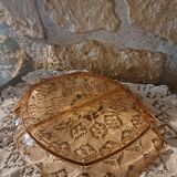 Serving dish with 2 pink glass compartments