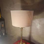large 1970s luxury solid brass living room lamp with new linen shade 68x35