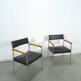 Chaises DDR avec base chromée et revêtement noir, chaises de salle à manger