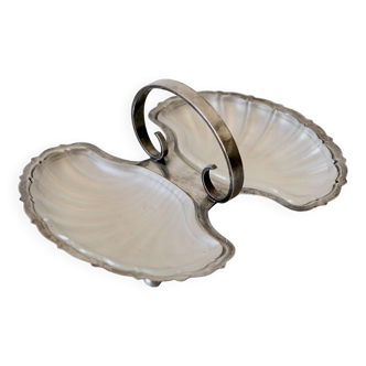 Vintage Double Shell Serving Dish - Silver Plated with Cup