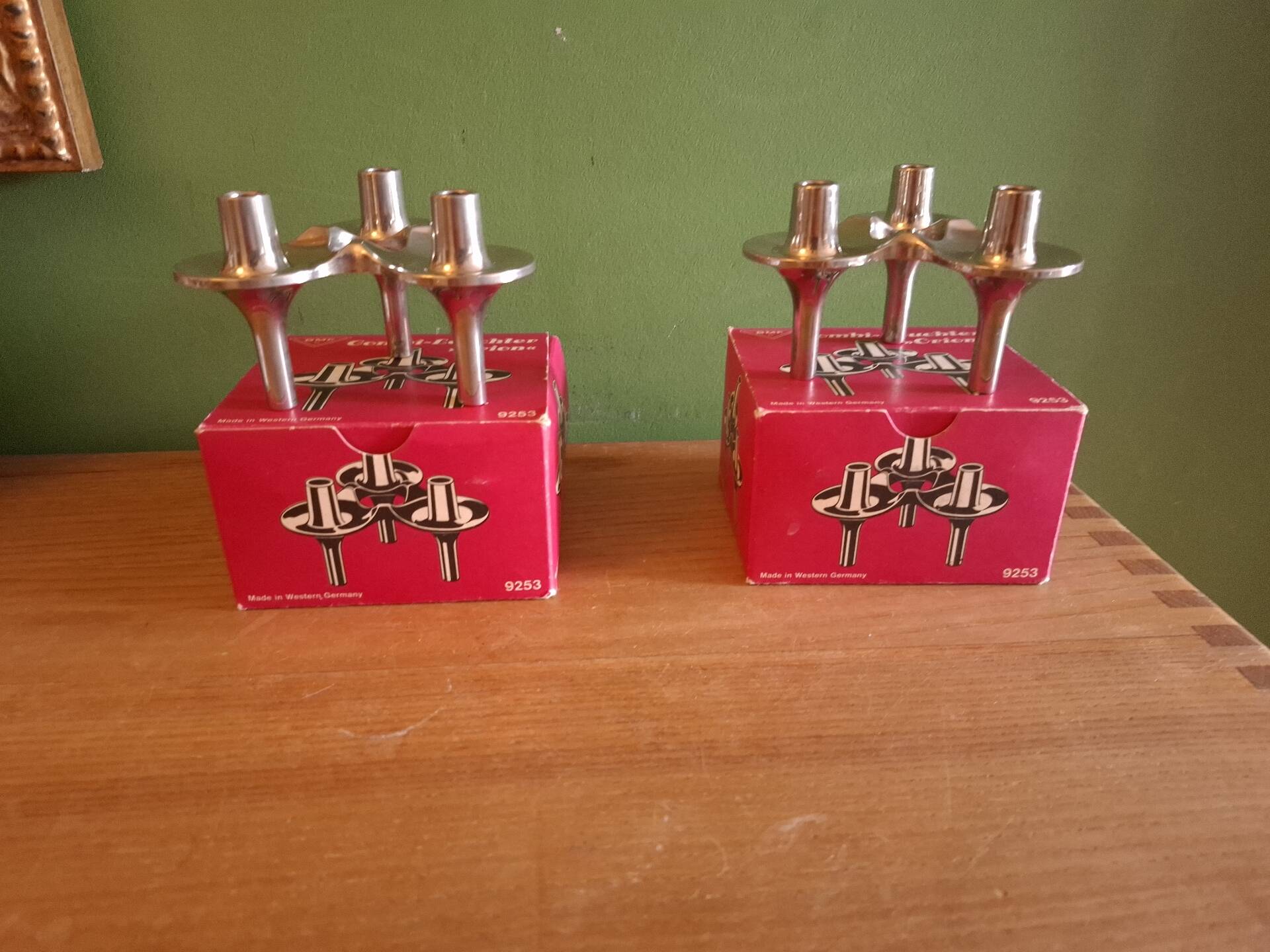 Two vintage BMF candlesticks in boxes.