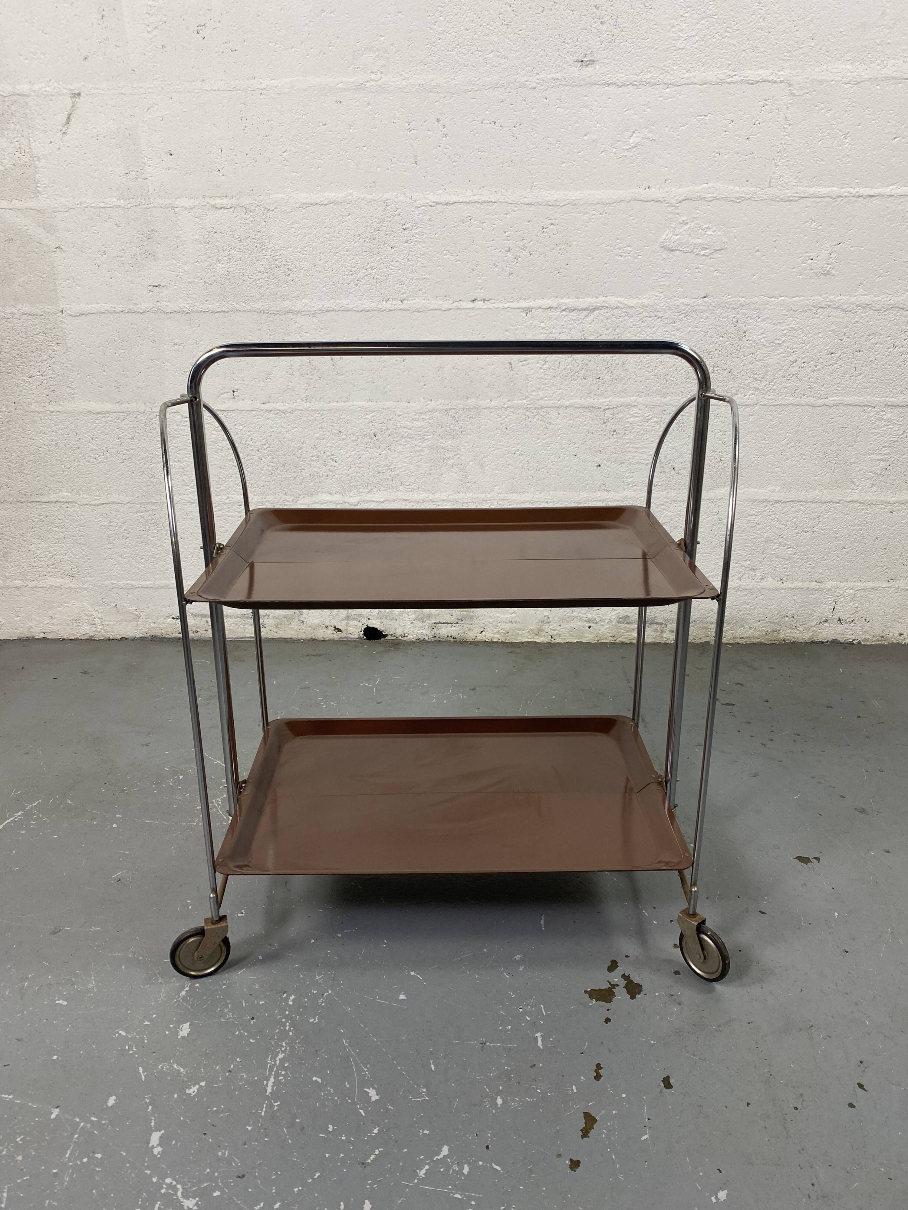 Chariot desserte pliable mid-century de Bremshey Solingen, 1950s