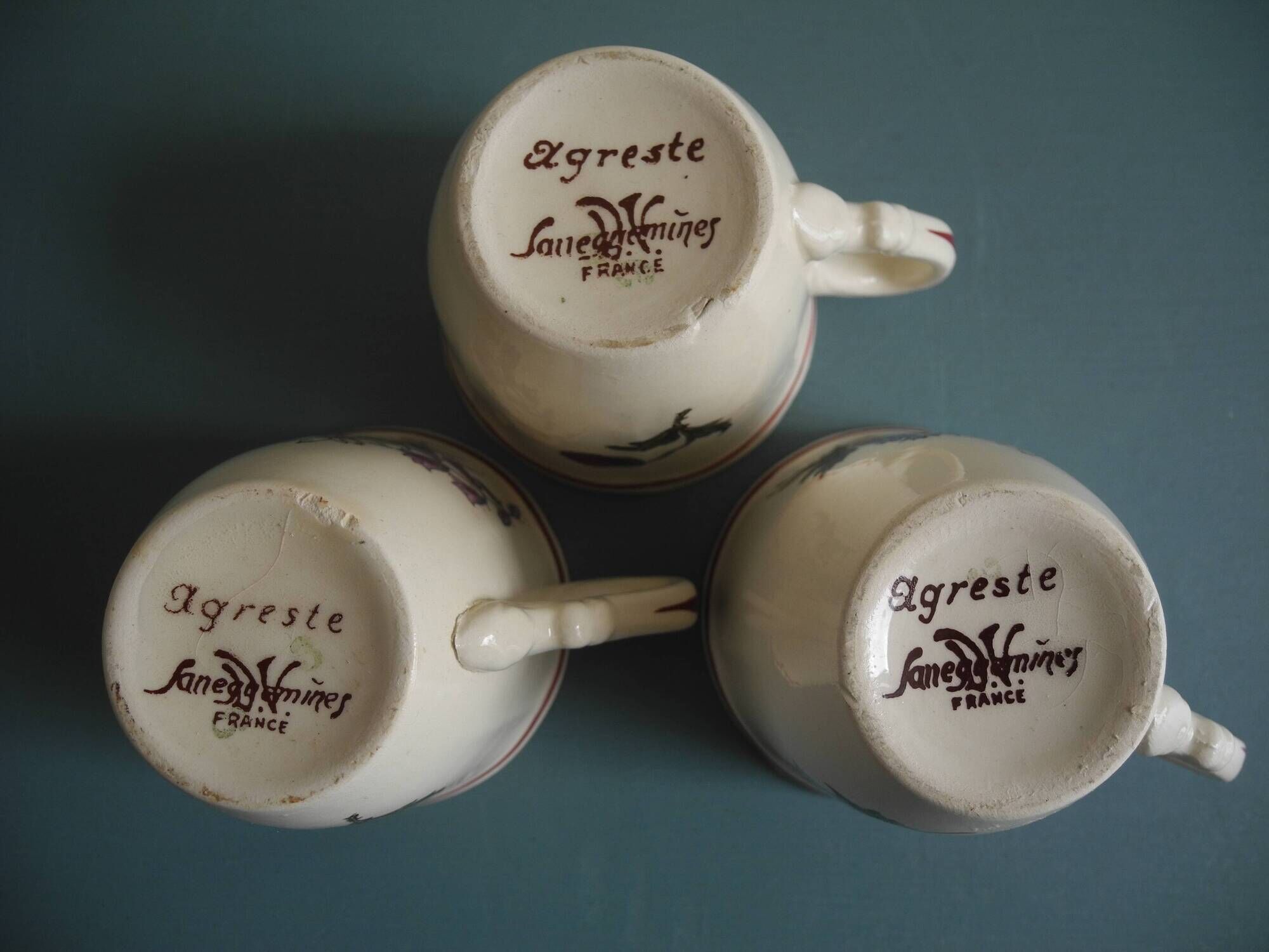 set of 6 Sarreguemines Agreste art table antique french cups plates