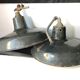 Pair of workshop pendant lights in grey/white enamelled sheet metal