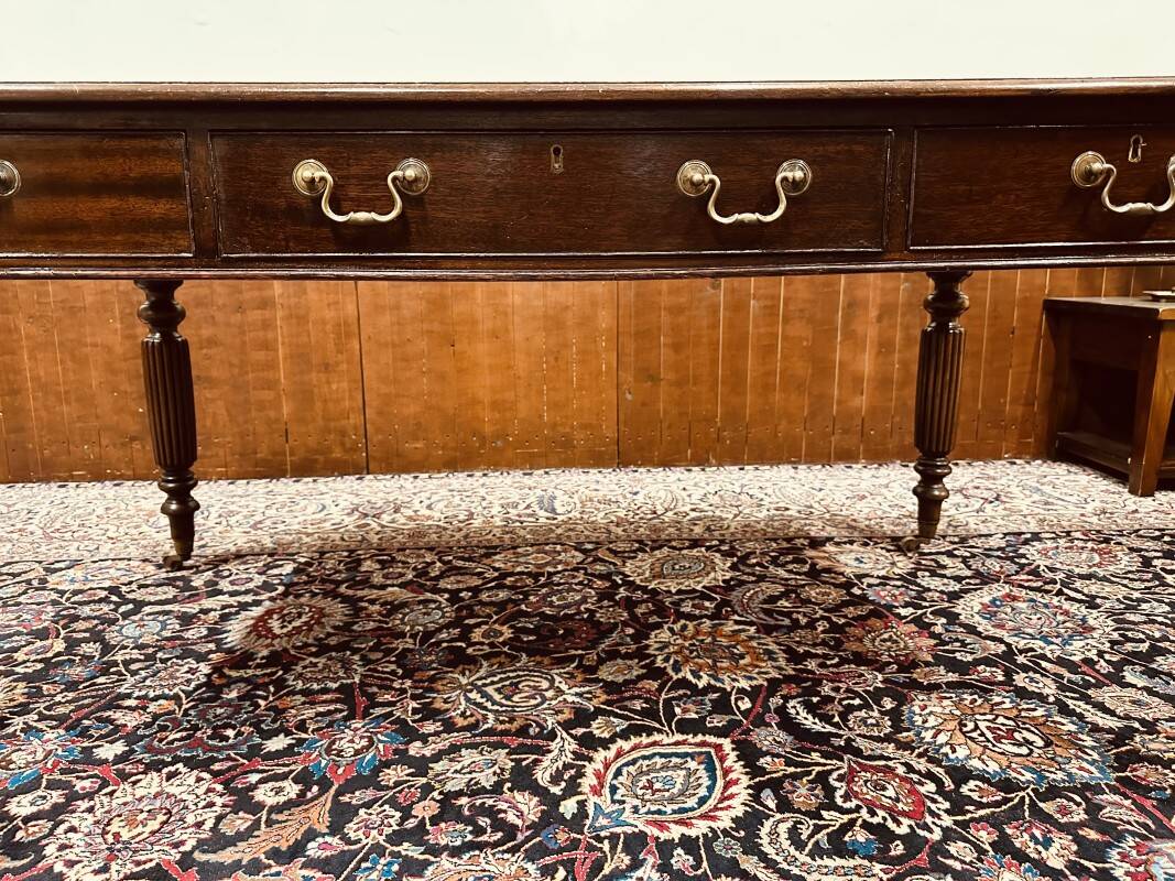 Old English Writing Desk with black leather top