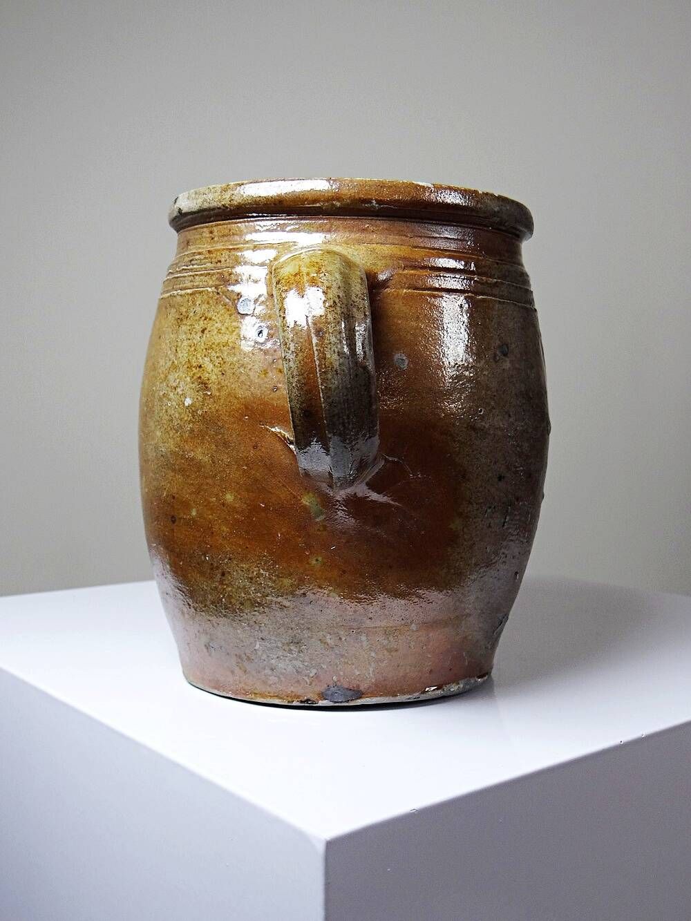 Ancient stoneware pot from Puisaye with two handles, late 19th to early 20th century.
