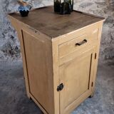 Vintage French Kitchen Work Cabinet - Rustic Painted Pine with Drawer and Cupboard (112 x 70 x 82 cm)