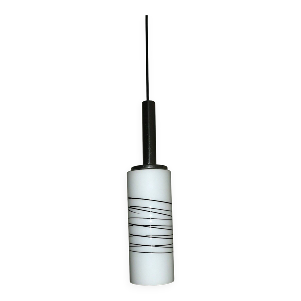 Suspension italienne en verre opalin laiteux avec superposition, années 1960