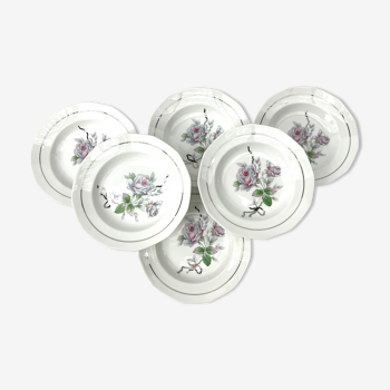 6 hollow plates flower pink porcelain Limoges