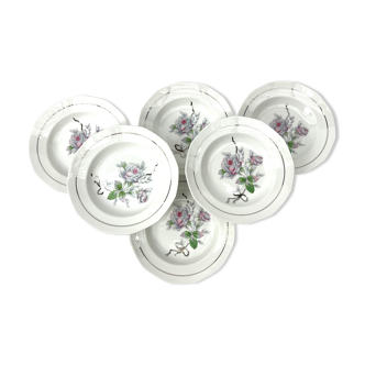 6 hollow plates flower pink porcelain Limoges