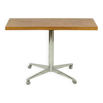 Vintage Coffee Table Side Table Wooden Top Chrome Wheels 90cm